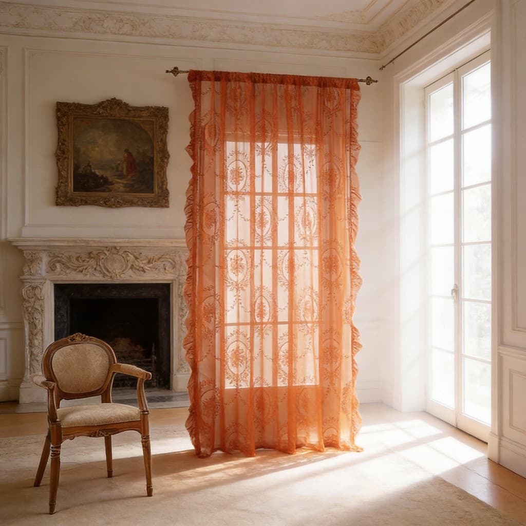 Cortina De Renda Francesa Floral Decoração De Quarto Voal Luxo Aesthetic