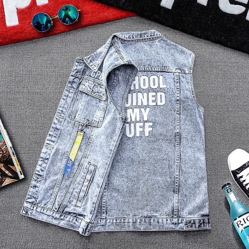 Verão fino masculino Denim colete jaqueta versão coreana magro-ajuste bonito colete primavera outono jaqueta Casual roup