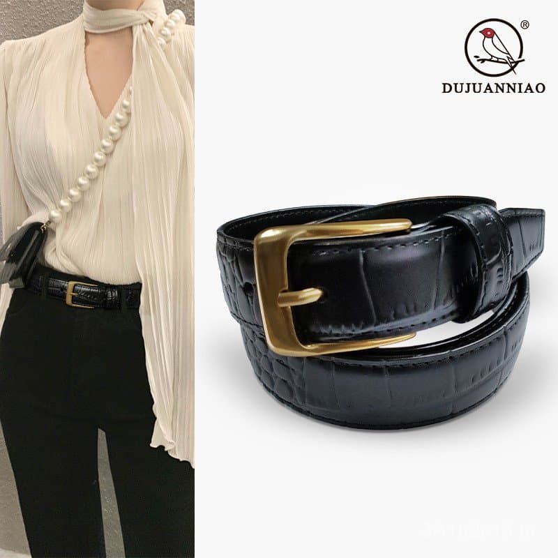 Novo cinto feminino simples e versátil com padrão de crocodilo, adequado para decorar saias e calças casuais da moda, di