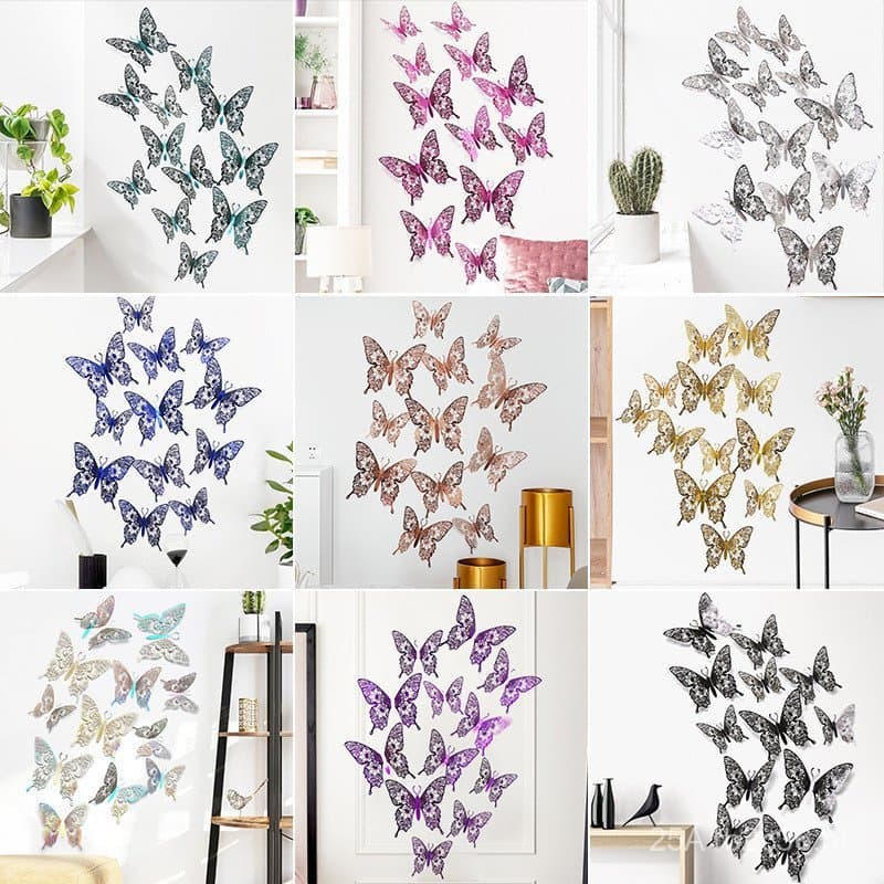 Adesivos Decorativos de Parede da Série Borboleta Colorida, Borboletas Vazadas DIY em Papel Perolado Simulado, LK10, Dez