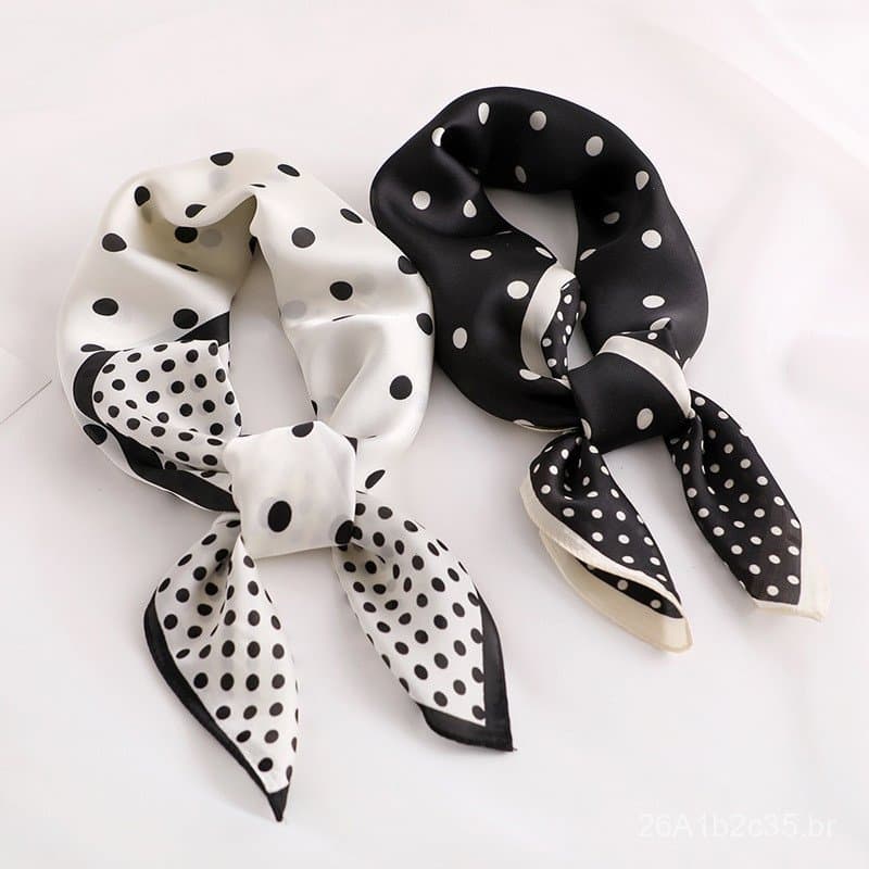 Novo lenço feminino simples e estiloso para primavera e verão, lenço de seda sintética versátil com bolinhas para proteç
