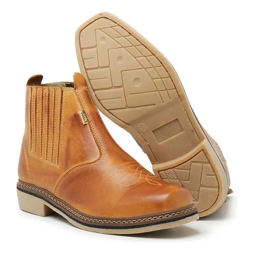 Botina masculina country couro legítimo bico quadrado resistente confortável do 33 ao 47