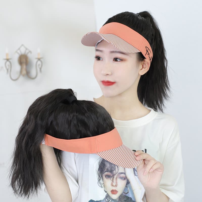 Verão cor laranja água ondulação esportes peruca influenciador feminino chapéu de verão uma peruca fabricante pronto est