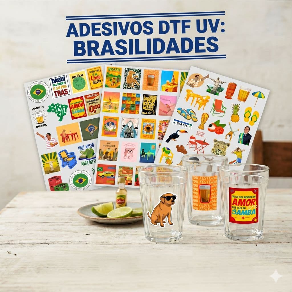 Cartela DTF UV A4 - Tema: BRASILIDADES (TEMAS VARIADOS) - Adesivo para produtos rígidos