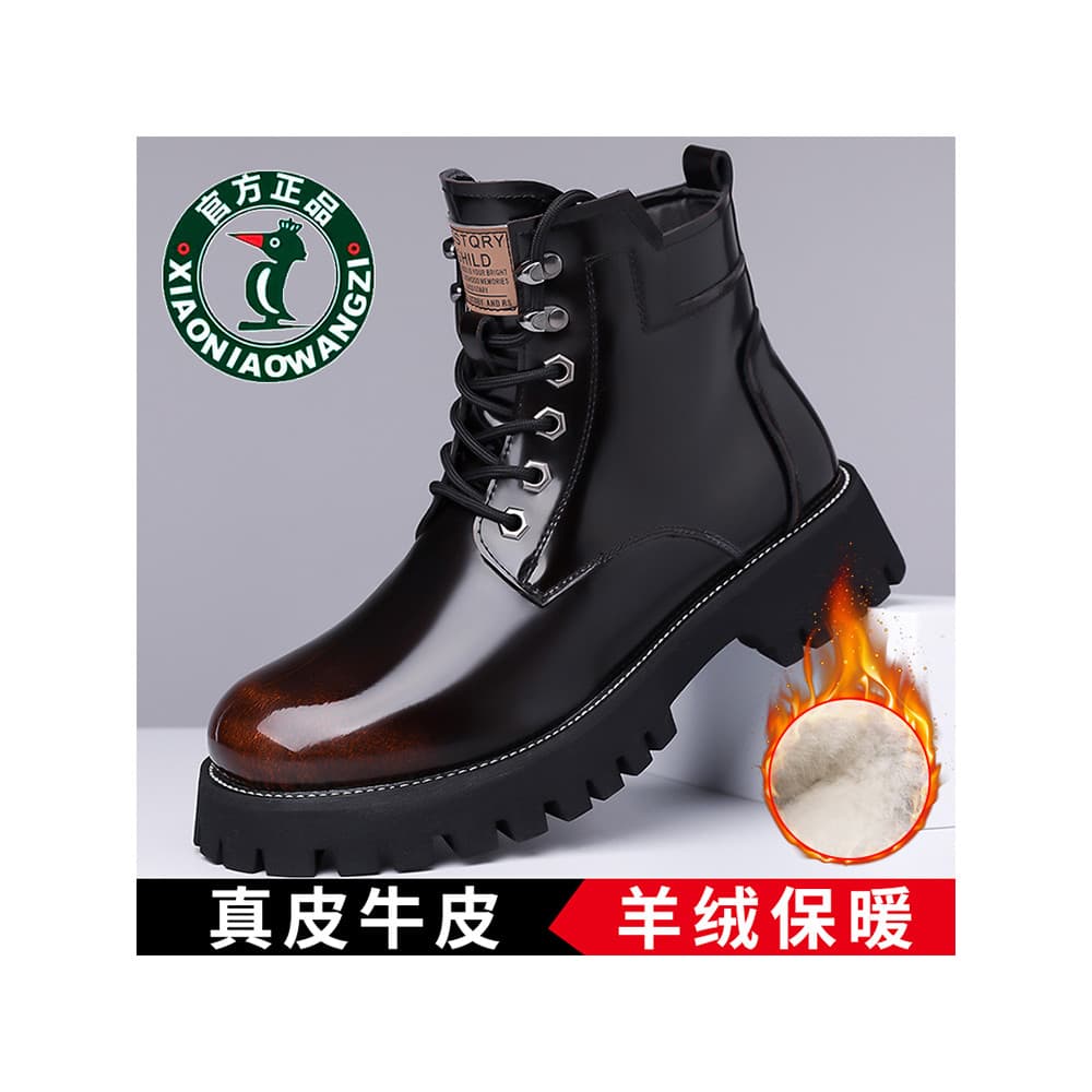 Oren Woodpecker Sapatos Masculinos Inverno Martin Botas de Lã Engrossada Couro Masculino Sola Macia Quente Sapatos de Al