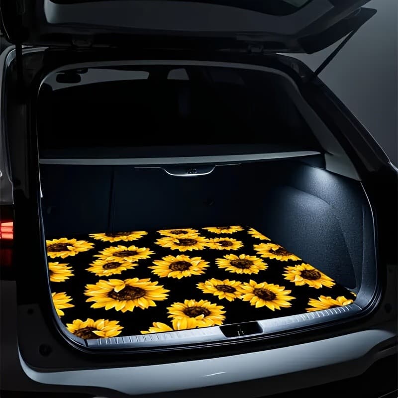 Tapete durável para pés de carro com estampa de girassol Tapete para porta-malas Interior do carro Decoração Universal p