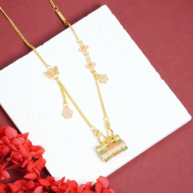 Retro vietnã areia ouro clavícula corrente nacional na moda gotejamento óleo flores Ruyi bloqueio colar feminino estilo