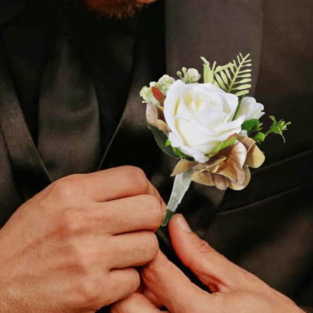 Latious Flor Boutonniere Branca Rosa para Noivo, Boutonniere Masculina, Decoração para Terno de Festa, Acessórios para B