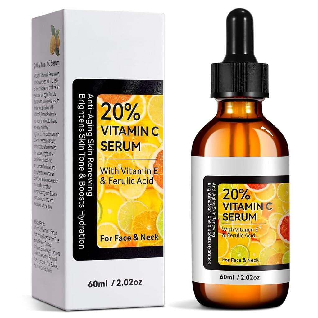 Sérum Premium com 20% de Vitamina C para Rosto e Pescoço, Sérum Facial Antienvelhecimento e Antirrugas com Vitamina C, Á