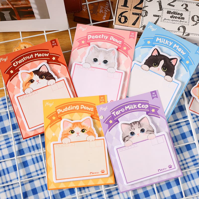30 Folhas Bonito Dos Desenhos Animados Meow Viagens Estações Série Notas Pegajosas Estudante Portátil Bloco De