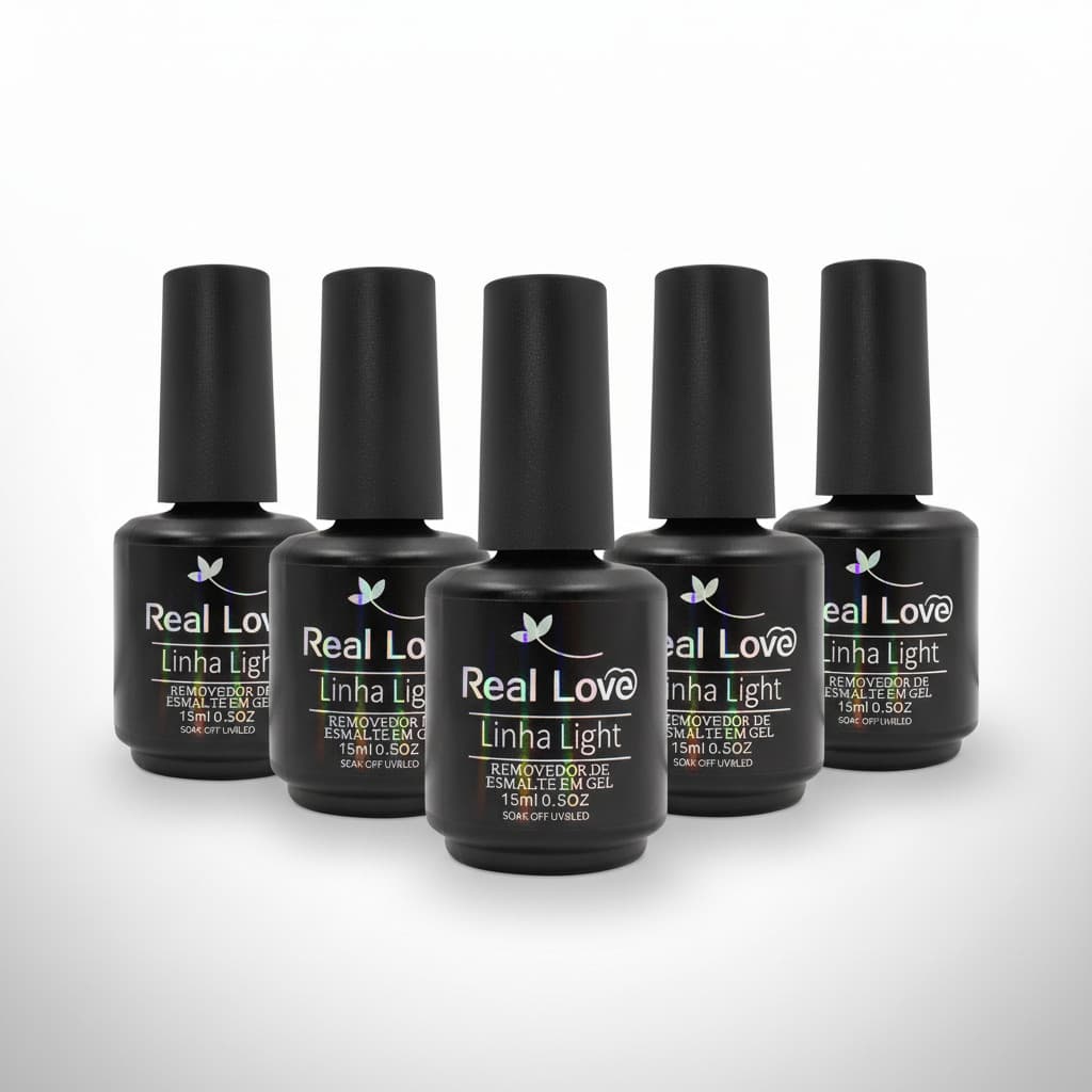 Kit com 5 Removedor de Esmalte em Gel Real Love Linha Light 15ml – Remoção Profissional