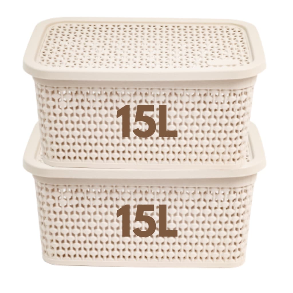 Jogo 2 Caixas Organizadoras Rattan 15 Litros Kit Cesto Organizador com Tampa
