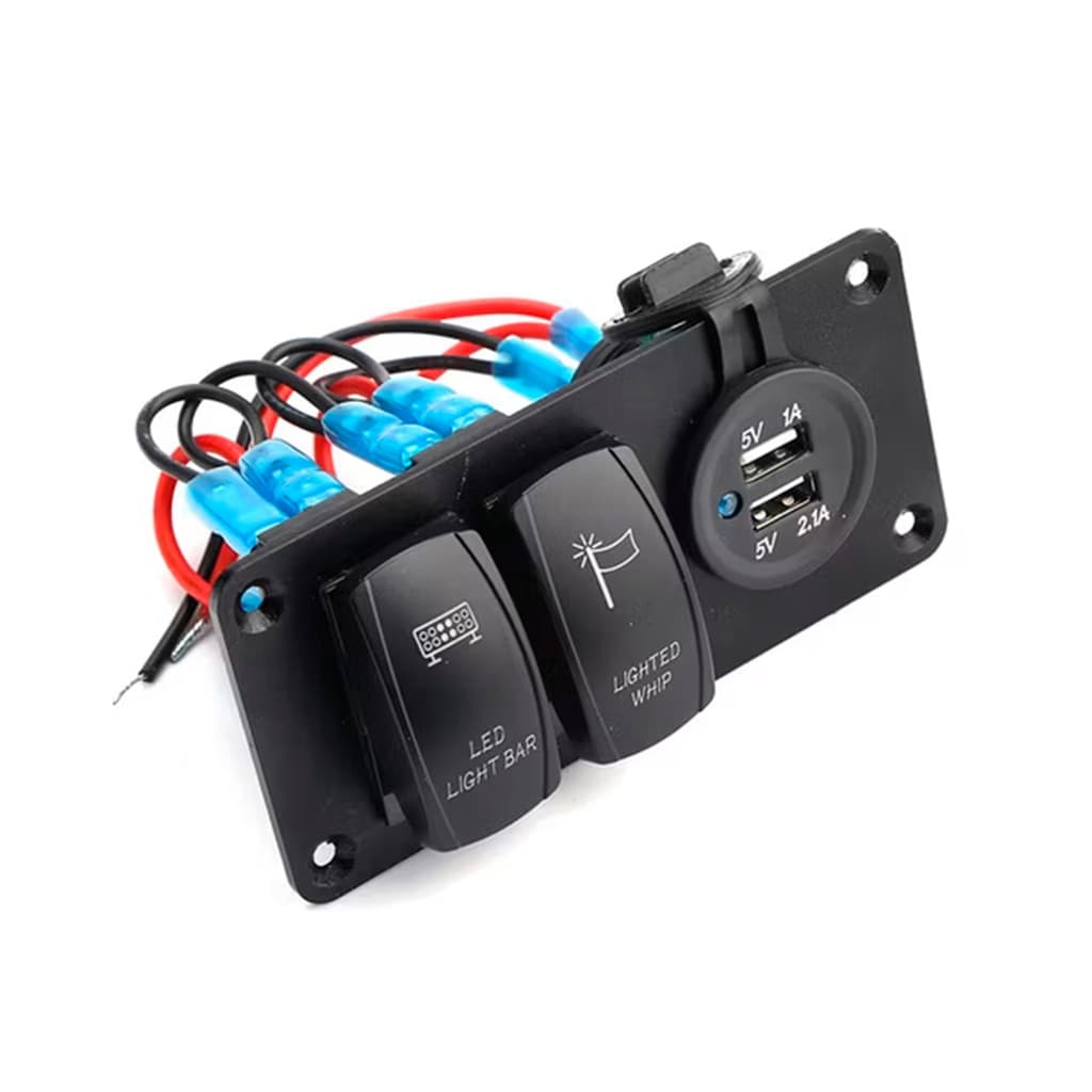 Painel de Comando 2 Botões com 2 USB e LED Azul Para Barco