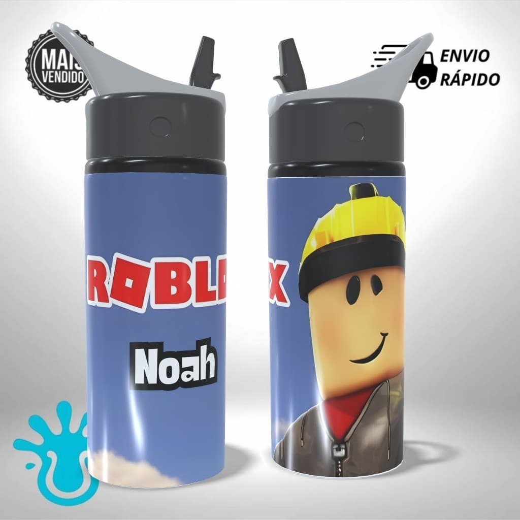 Garrafa Squeeze Roblox Menino Gamer Alumínio Infantil Escolar com Nome