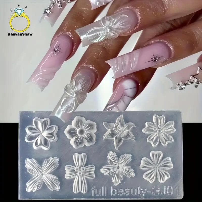 [BANY] 2 Pcs Flor 3d Molde De Silicone Para Unhas Lírio De Cinco Pétalas Transparente Diy Decoração De Arte Em Ferrament