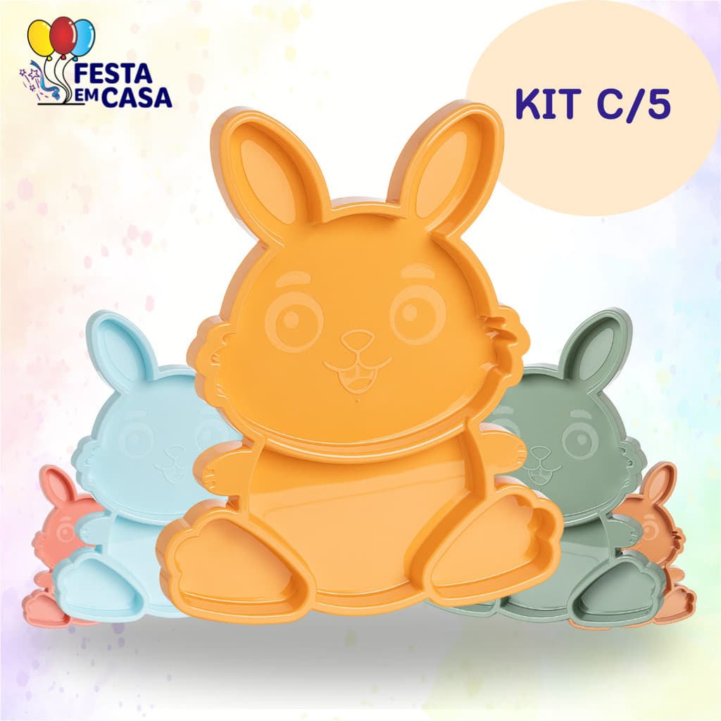 Kit 5 Bandejas Petisqueira Coelho Festplastik Diversas Cores