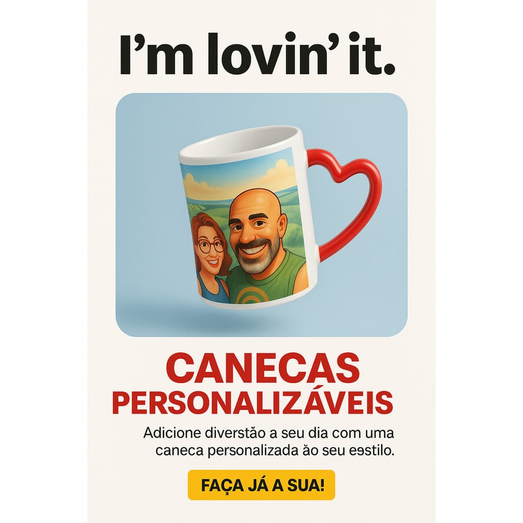 Caneca Personalizada Com Caricatura Ou Foto - Alça Coração - 11oz 325ml