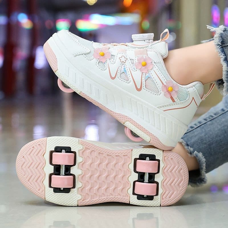 07ZY Tênis de Corrida para Meninas 2025 Novo Estilo de Verão Patins Respirável Quatro Rodas Tamanho Médio e Grande Adequ