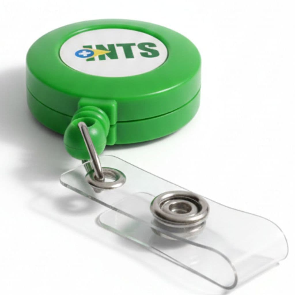 05 Porta Crachá Roller Clip Retrátil  VERDE CLARO  LEITOSO Personalizado Com Seu Logo em  Etiqueta Resinada Com Sua Logo