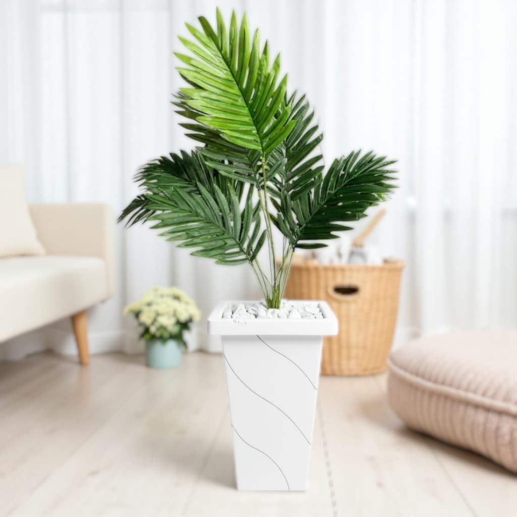 Planta Artificial Decoração Arranjo de Palmeira + Vaso Decorativo Para Sala Casa Escritório Natural