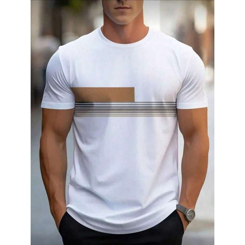 Camiseta Manga Curta Listrada 100% Algodão - Verão Camisas com Listra Ajuste Regular - Raquelli