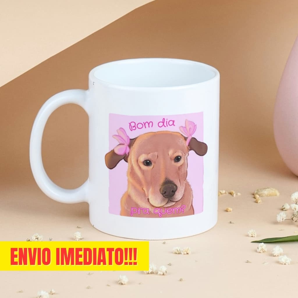 Caneca Xicara Porcelana 325ml Cachorro Amigas Meme Amizade Personalizada Presente Decoração Casa