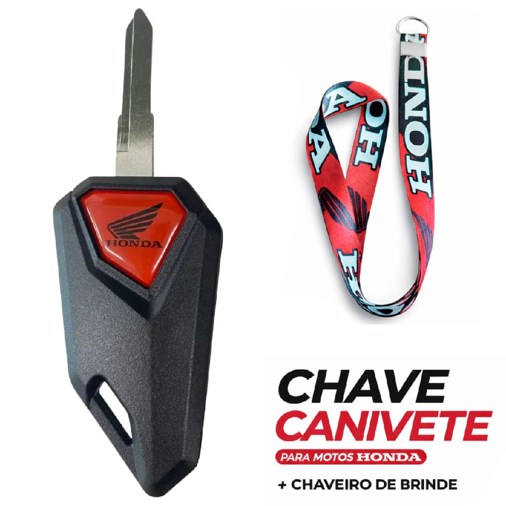 Chave Canivete Moto Honda Titan Fan Bros XRE CB300 Pop Twister Carcaça + Lâmina Virgem + Cordão Brinde
