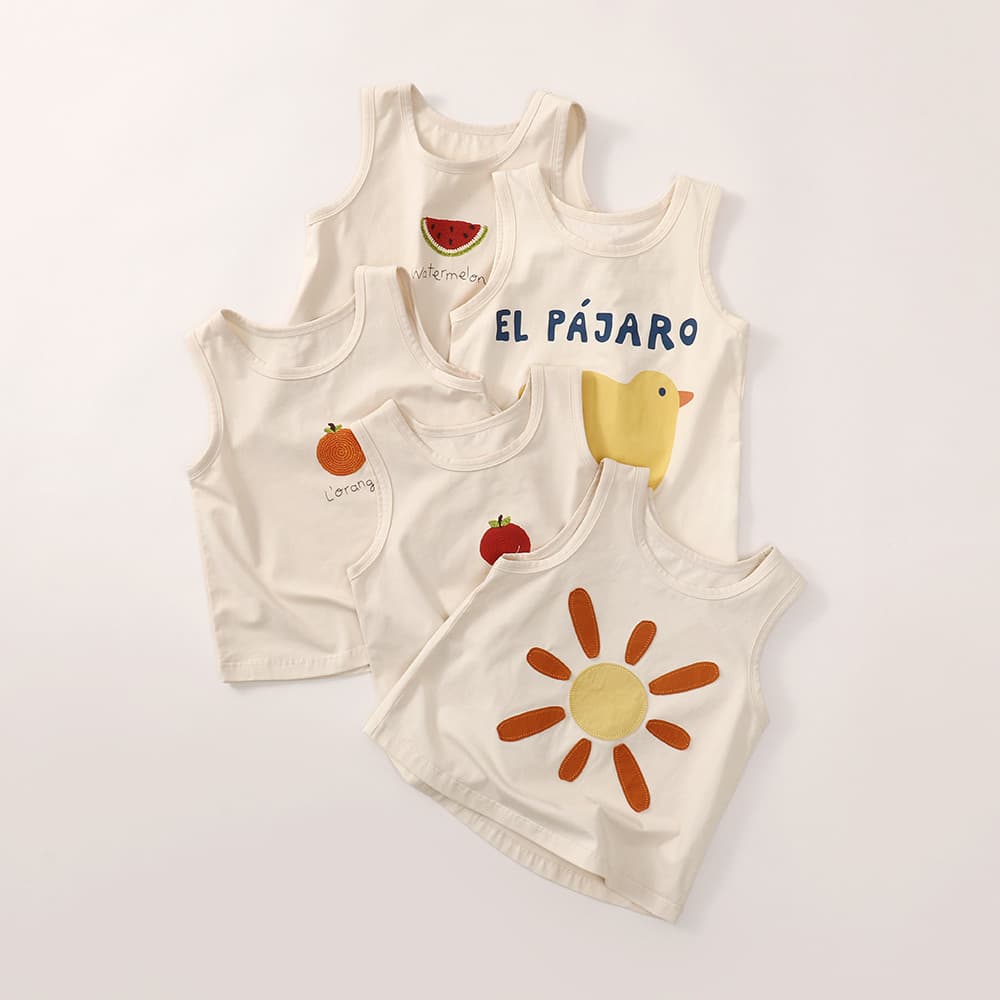 [Adesivo de ferrugem tridimensional] Colete estampado para bebê, roupa externa, verão, estilo fino, bebê, criança, estam