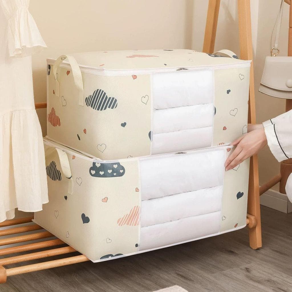 Nuvem engrossada colcha saco dobrável organizador de roupas saco portátil zíper janela roupas guarda-roupa saco de armaz