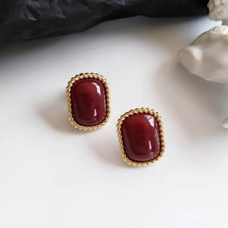 Brincos de prata 925, mesmo estilo dos comprados em Dongdaemun, Coreia, brincos geométricos retangulares vintage com bor