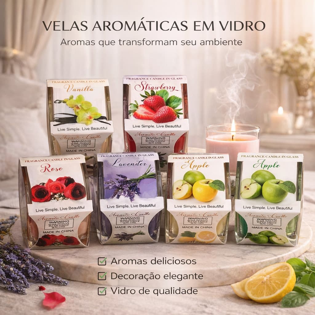 Vela Aromática Decorativa 5x5cm em Vidro Livon