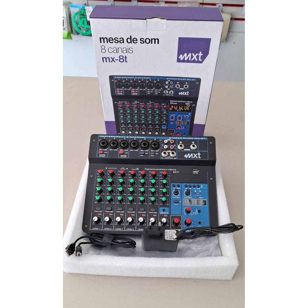 Mesa de Som MXT 8 Canais MX 8T Bluetooth USB DSP 24 Efeitos