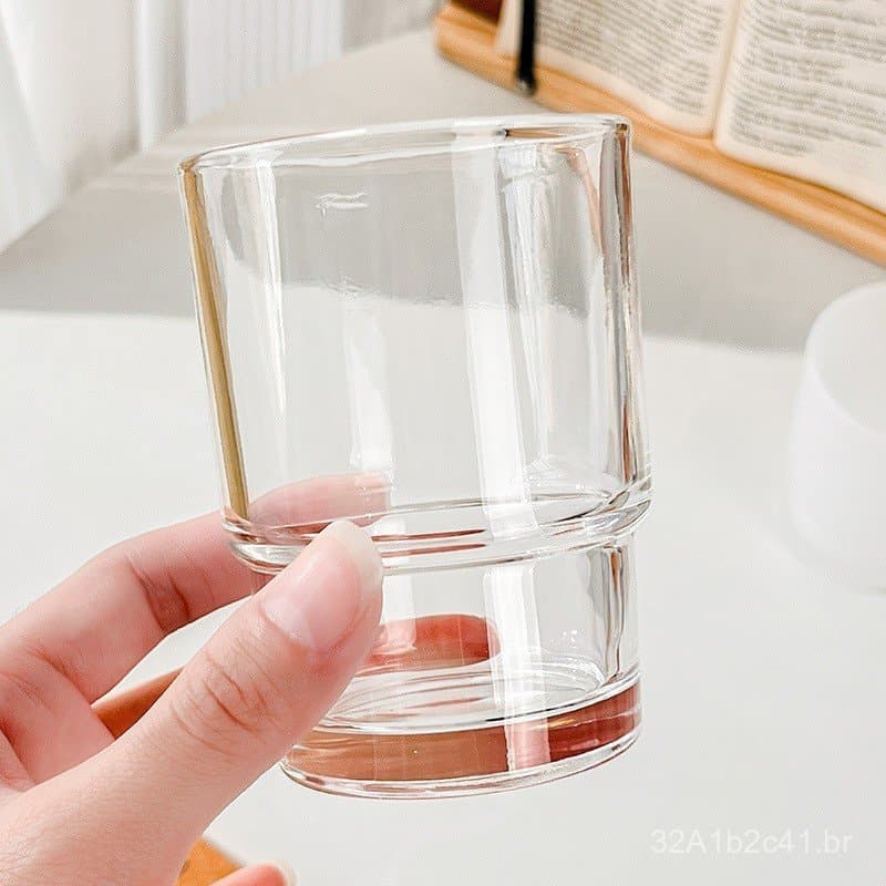 Copos de enxaguante bucal de vidro para hotéis no atacado, copo de bambu transparente, copo de duas seções, copo de água