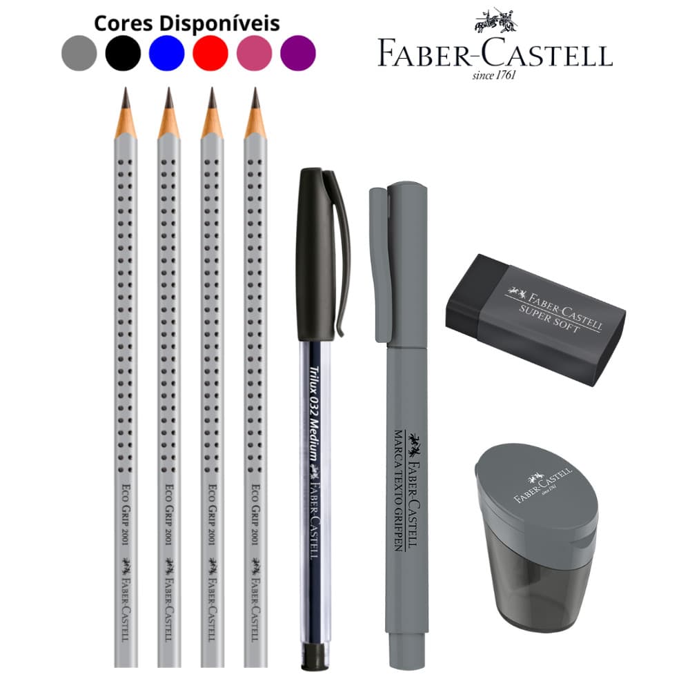 Kit Escolar Volta às Aulas Faber Castell Grip 8 itens