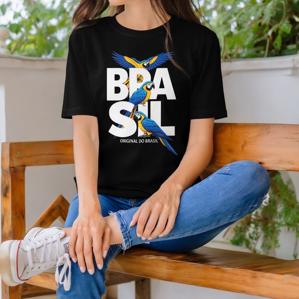 Camiseta Estampa Brasil Araras Coloridas Algodão Conforto Casual