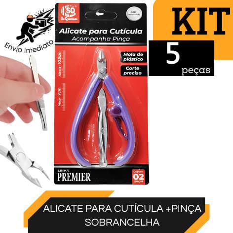 Kit 5 Alicate de Cutícula + Pinça Sobrancelha Profissional Kit Manicure Salão de Beleza