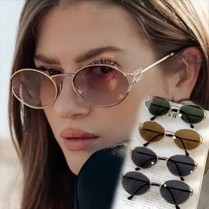 Retro Moda Oval Marrom Metal Olhos De Gato Óculos De Sol Para Mulheres Homens Ao Ar Livre Proteção UV