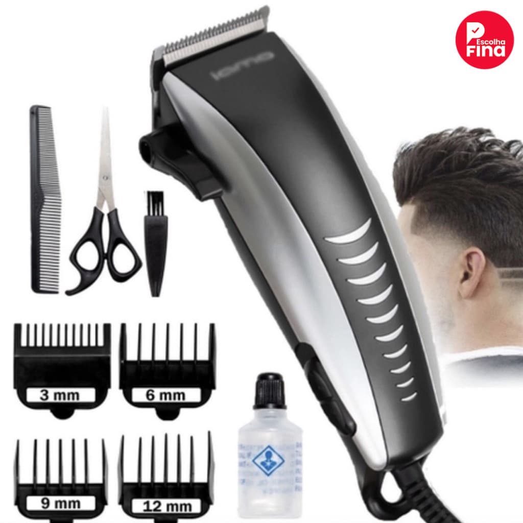 Máquina De Cortar Cabelo Barbeador Aparador Profissional Acabamento Barba 9 Peças Elétrico 110V