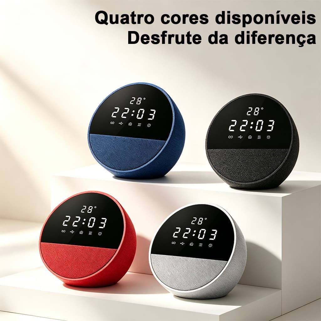 Caixa de Som com Tela – Smart Speaker com Display de Horário, Bluetooth, Som Premium