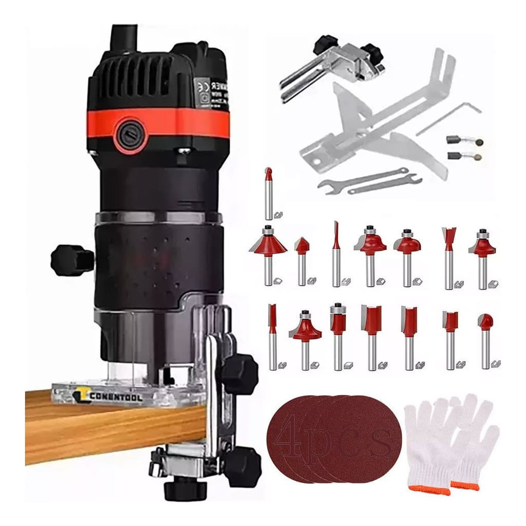 Tupia Laminadora Manual 900W Profissional + Jogo de Fresas 6.35mm - 15 Peças com Acabamento Profissional