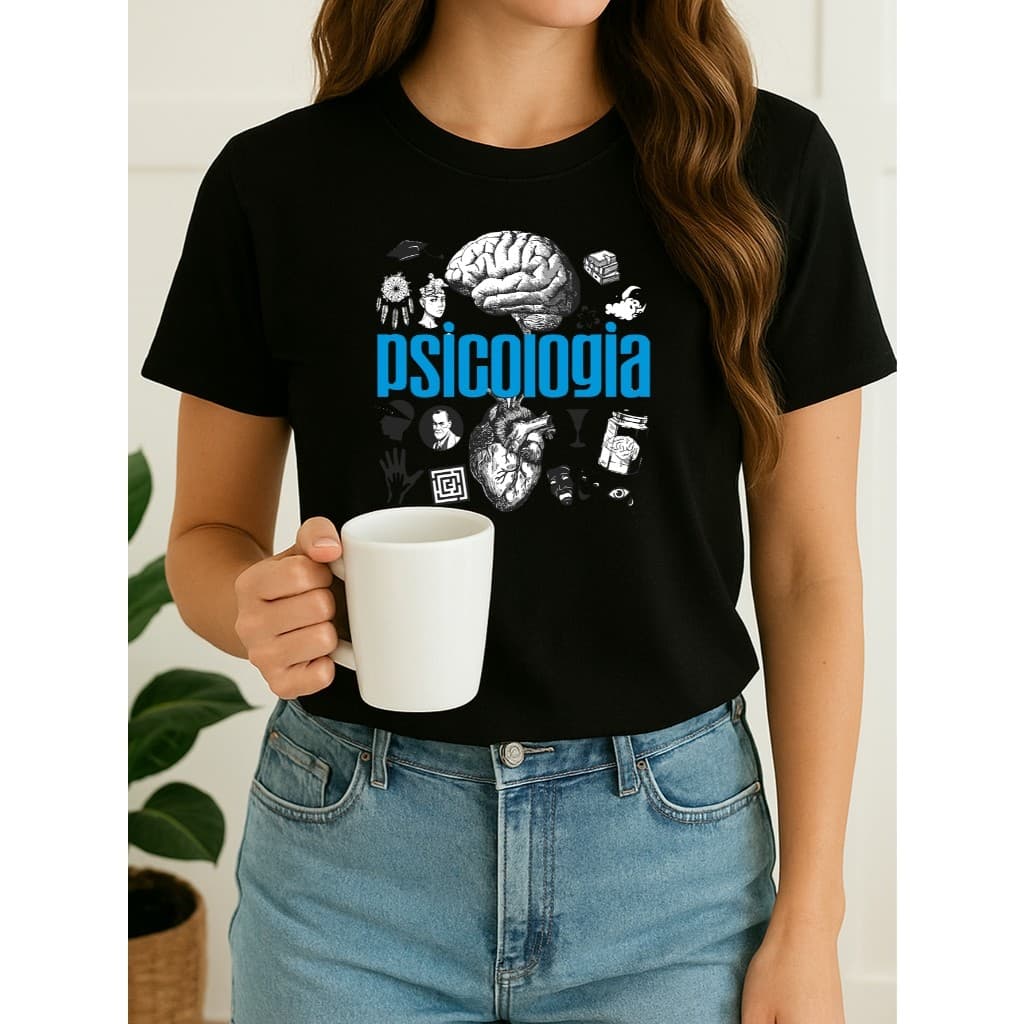Camiseta Feminina Psicologia estampada Desenho Faculdade Psico 100% Algodão casual leve