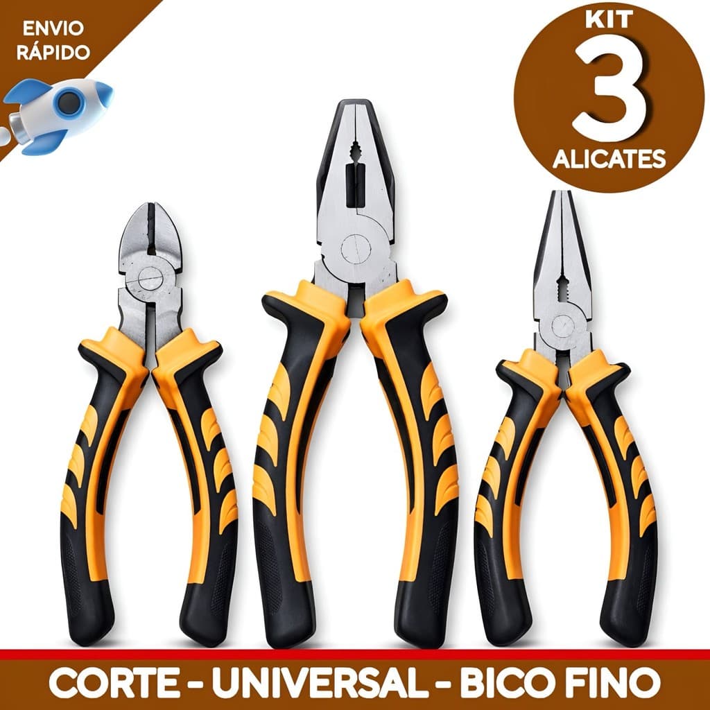 Jogo de Alicate Universal Corte Kit 3 Alicates Multiuso Universal e Corte Alta Resistencia