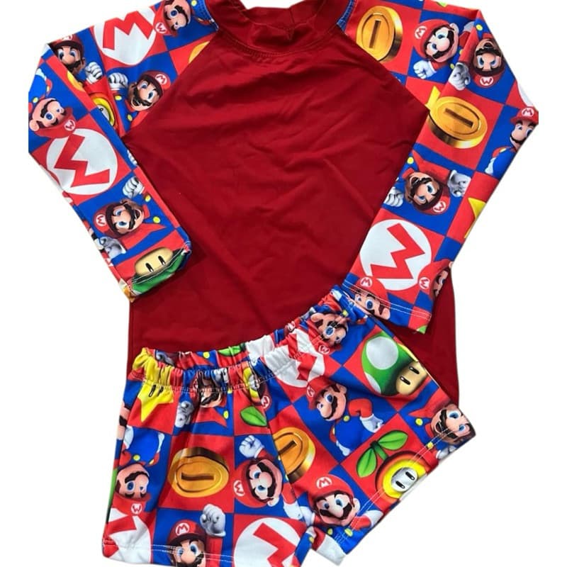 Conjunto  infantil blusa +sunga Masculino Moda Praia Proteção UV