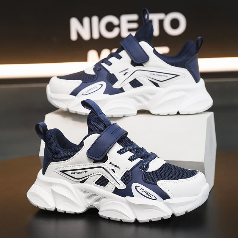 2025 meninos botões crianças sapatos esportivos médio grande crianças malha respirável sola macia sola grossa antiderrap
