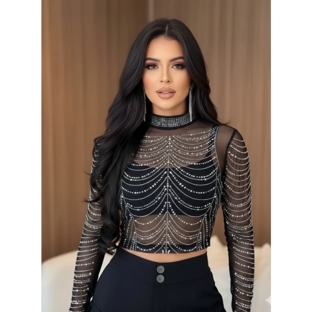 cropped pedraria manga longa