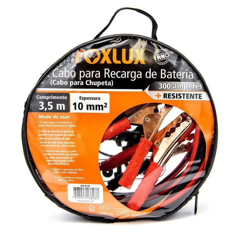 Cabo Chupeta Bateria 300A 3,5m Foxlux Automotivo Com Bolsa