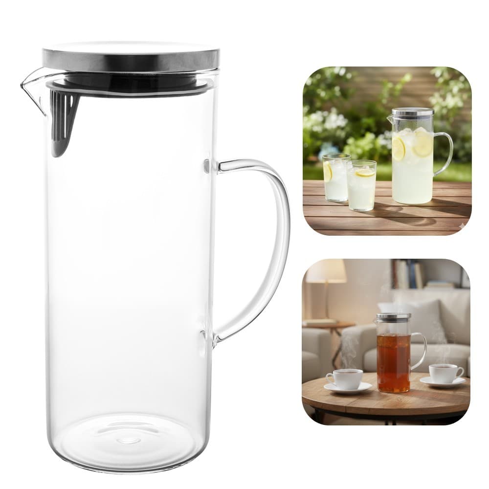 Jarra de Vidro para Suco Água com Tampa de Metal Transparente Bruxelas 1,4L Wolff