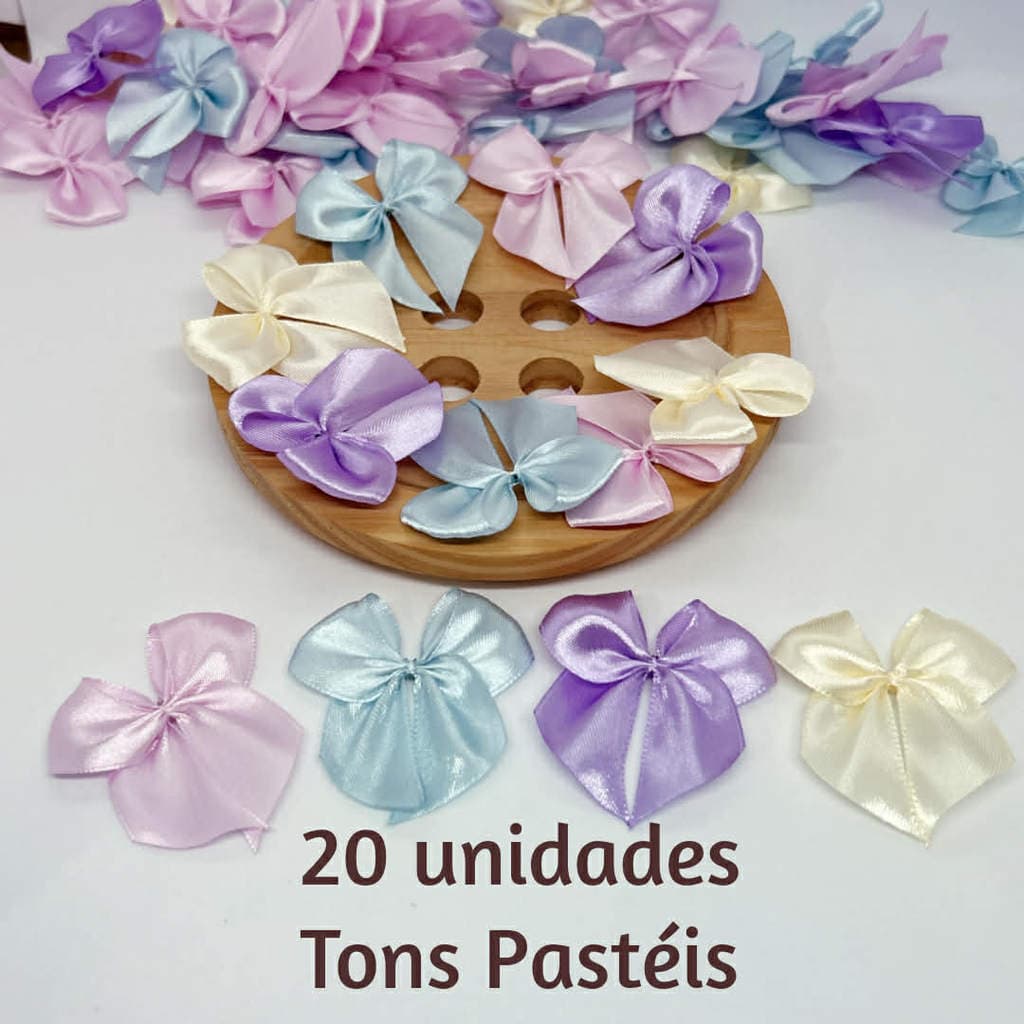 Lacinho Laço de Cetim Colorido Nº5 - 5 cm COM FITA PARA AMARRAR  Tons Pastéis 20 Unidades