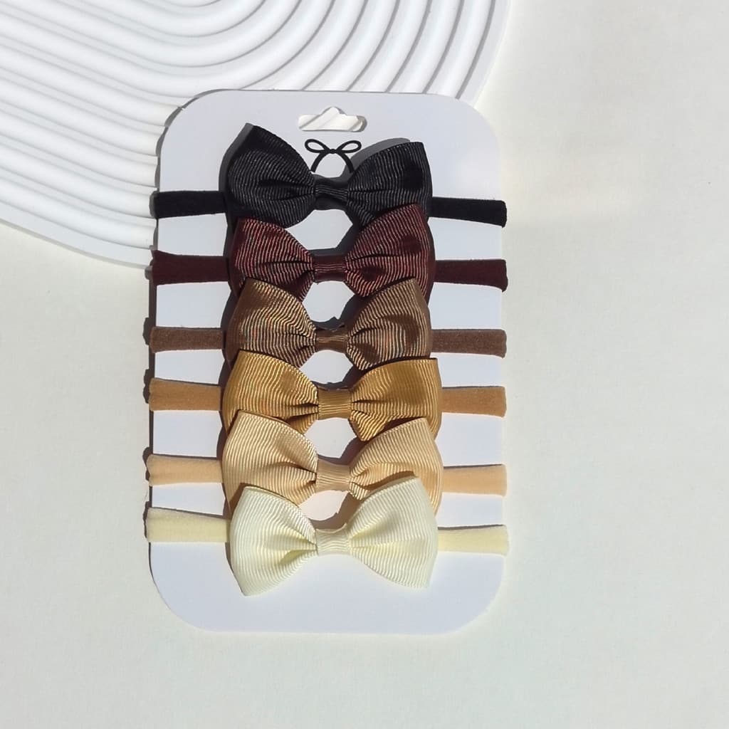 Conjunto de 6 tiaras de laço para meninas em fita de gorgorão sólida, acessórios de cabelo para bebês e crianças