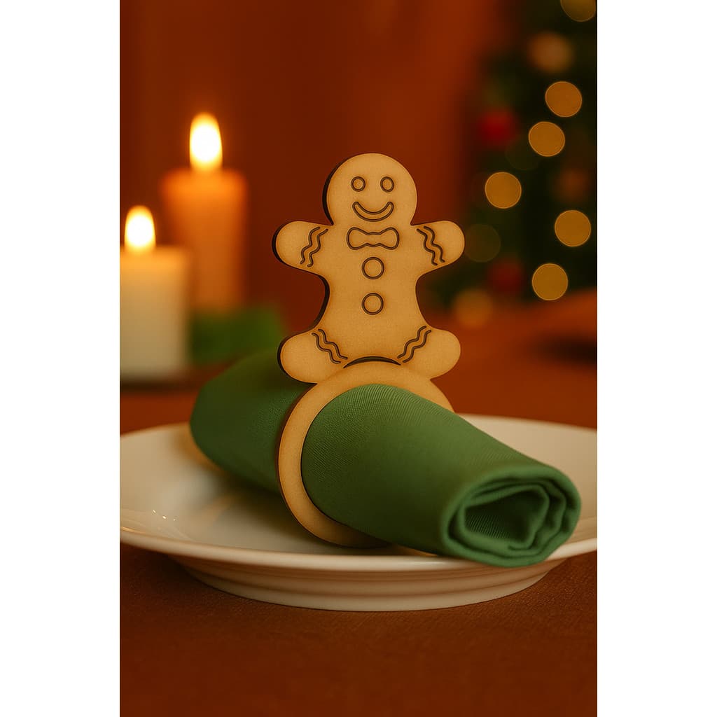 Mesa Posta Porta Guardanapos Boneco De Gengibre - Base Anel - MDF 3mm - Kit Com 12 Unid.